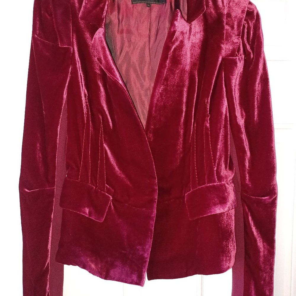 Maroon colored velveteen blazer in a size M.